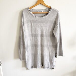 Neon Buddha gray knit stripe button detail long sleeve tunic sweater cotton sz L
